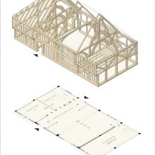 Isometric projection (reconstruction) of 15th-century Wealden house, Sellindge, Kent